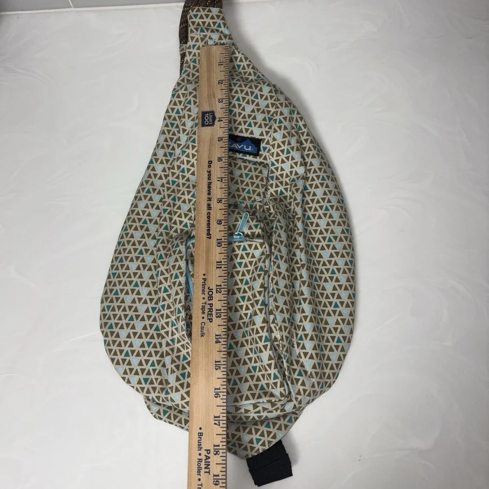 Kavu Rope Sling Bag Backpack Beige Teal/Brown Triangle Geometric Mini Specks